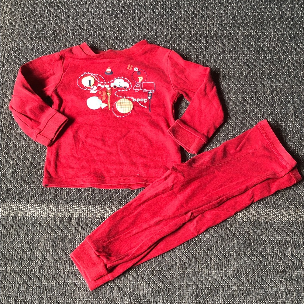Joe Fresh Red Kids Pajama Set with Vehicle Motif